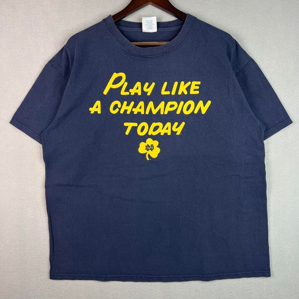 2000s University of Notre Dane Play Like A Champion Today Blue Tee Shirt XL